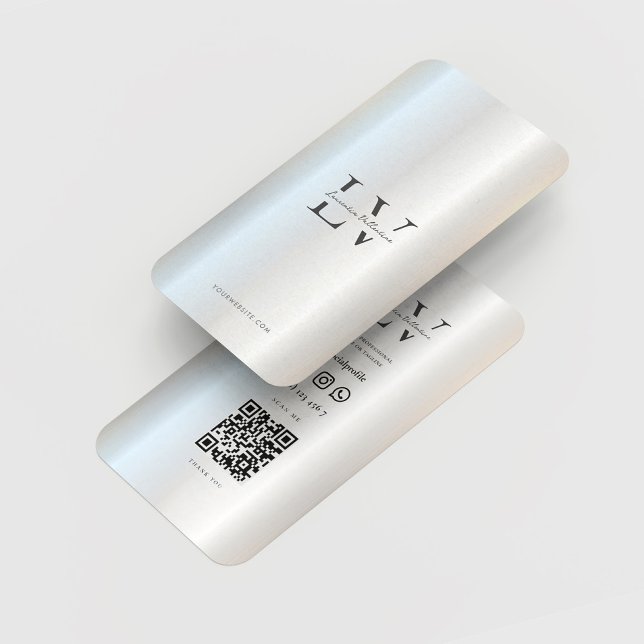 Tarjeta De Visita Moderno Monograma Iniciales Plata Profesional (Modern Monogram Initials Professional Silver Business Card
)