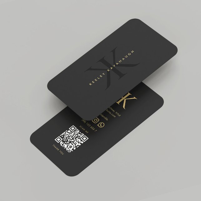 Tarjeta De Visita Moderno Monograma K Profesional Negro (Modern Monogram K Black Gold Professional Business Card
)