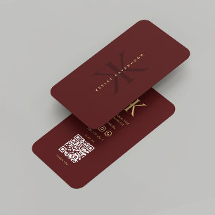 Tarjeta De Visita Moderno Monograma K Red Maroon Gold Profesional