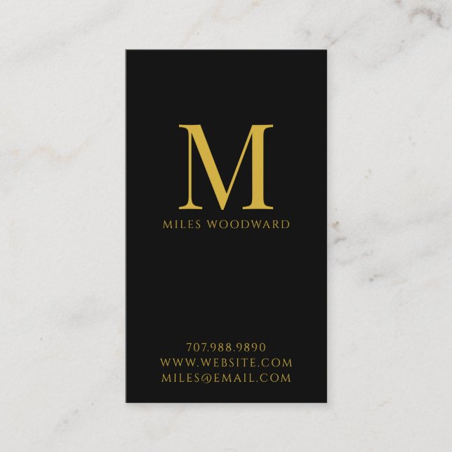 Tarjeta De Visita Moderno monograma mínimo de oro negro vertical (Anverso)