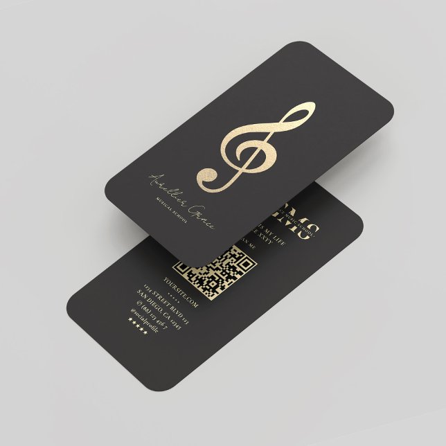 Tarjeta De Visita Moderno Monograma Oro Negro Nota musical (Modern Monogram Black Gold Musical Note Business Card
)