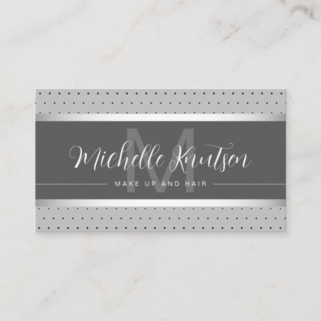 Tarjeta De Visita Moderno Monograma Plata Maquillaje Salón de Cabell (Anverso)