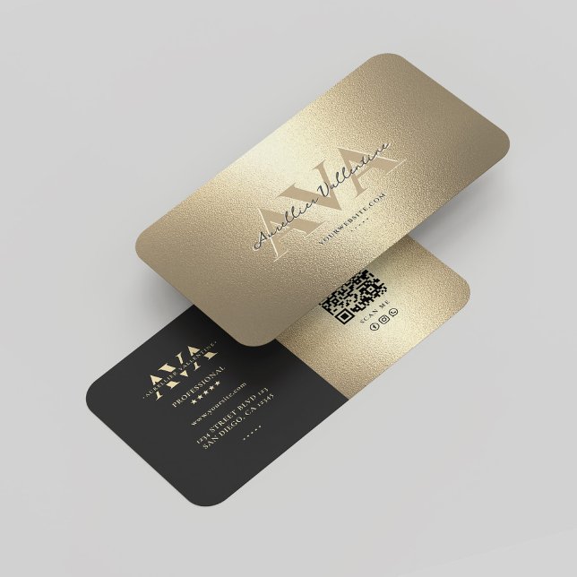 Tarjeta De Visita Moderno Monograma Profesional Elegante Oro Negro (Modern Monogram Professional Elegant Black Gold Business Card
)