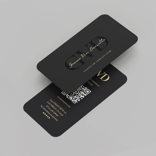 Tarjeta De Visita Moderno Monograma Profesional Elegante Oro Negro (Modern Monogram Professional Elegant Company Marketing QR Code Black Gold Business Card
)