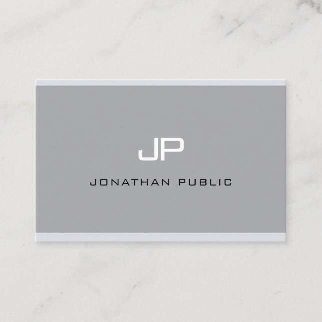 Tarjeta De Visita Moderno Monograma Profesional Gris Sencillo Elegan (Anverso)