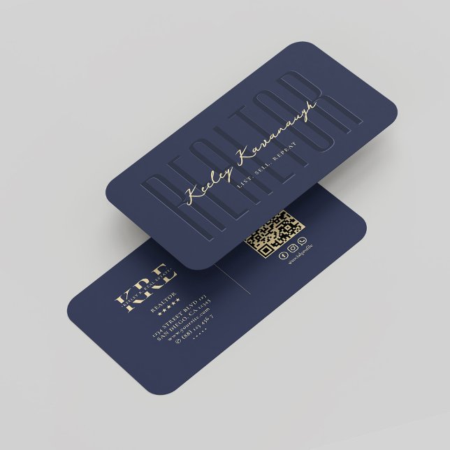 Tarjeta De Visita Moderno Monograma Realtor Real Estate Agente Azul (Modern Monogram Realtor Real Estate Agent Blue Gold Business Card
)