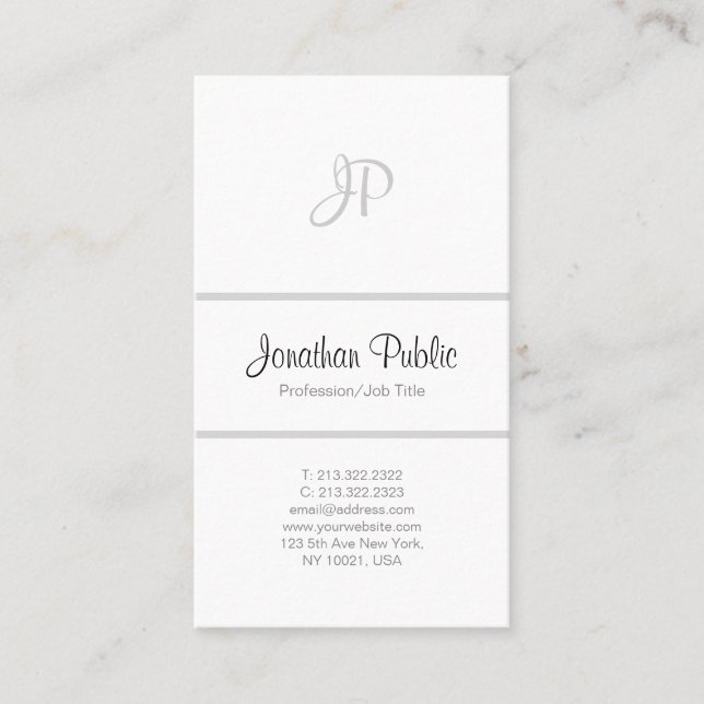 Tarjeta De Visita Moderno Monograma simple profesional elegante blan (Anverso)
