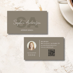 Tarjeta De Visita Moderno Monograma Taupe Professional