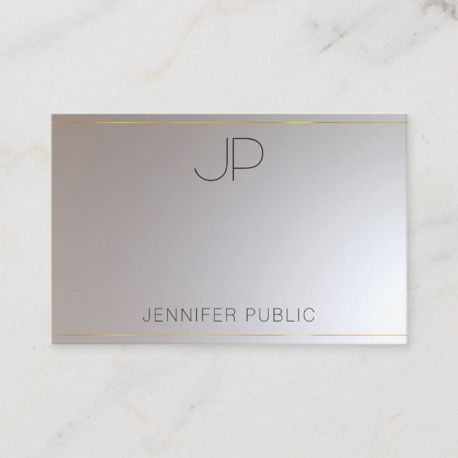 Tarjeta De Visita Moderno, Monogramado Gold Silver Elegante (Anverso)