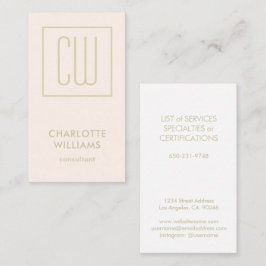 Tarjeta De Visita Moderno monogramado Rubor rosa y dorado vertical