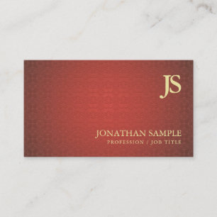 Tarjeta De Visita Moderno Monogrammed Red Gold Damask Plain Luxury