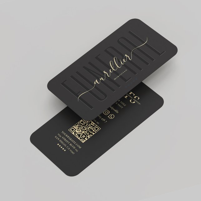 Tarjeta De Visita Moderno Morticismo Funeral Monograma Negro Oro (Modern Mortician Funeral Monogram Black Gold Business Card
)