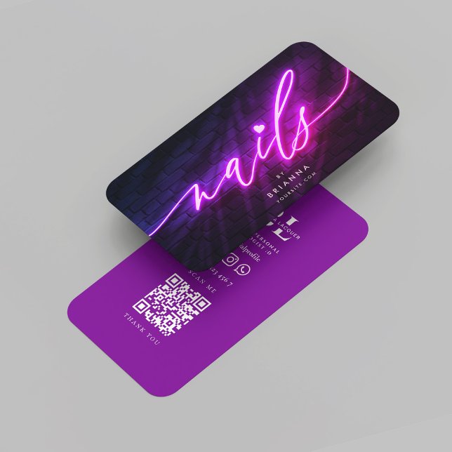Tarjeta De Visita Moderno Nail Art Nail Salon Manicure Neon Purple (Modern Nail Art Nail Salon Manicure Neon Purple Business Card
)