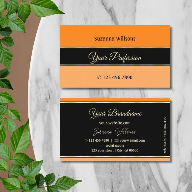 Tarjeta De Visita Moderno Naranja Black and Peach Stripes Profesiona (Subido por el creador)