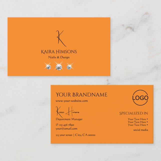 Tarjeta De Visita Moderno Naranja sencillo con logotipo de monograma (Anverso / Reverso)