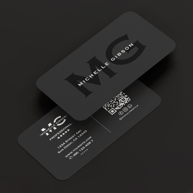 Tarjeta De Visita Moderno negrita Monograma profesional Negro Inicia (Modern Bold Professional Monogram Black Initials Business Card
)