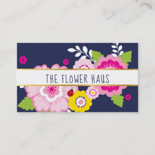 Tarjeta De Visita MODERNO NEGRO FLORAL colorido flor marina rosa