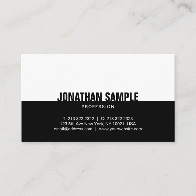 Tarjeta De Visita Moderno negro y blanco simple elegante estilo de m (Anverso)