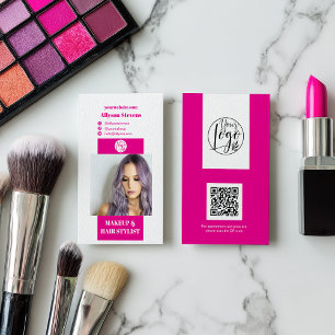 Tarjeta De Visita Moderno neón maquillaje rosa pelo foto código qr l