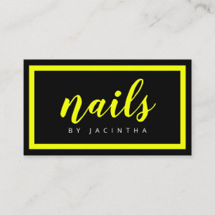 Tarjeta De Visita Moderno Neon Yellow Black Nail Technician Retro