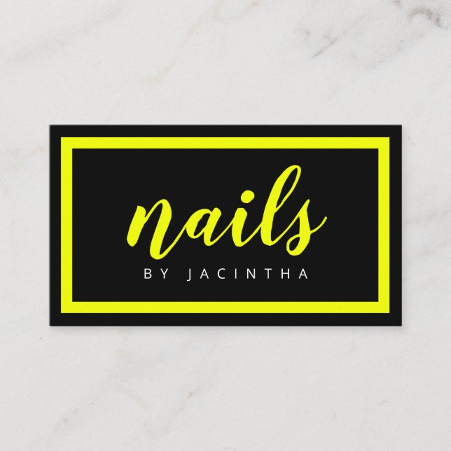 Tarjeta De Visita Moderno Neon Yellow Black Nail Technician Retro (Anverso)