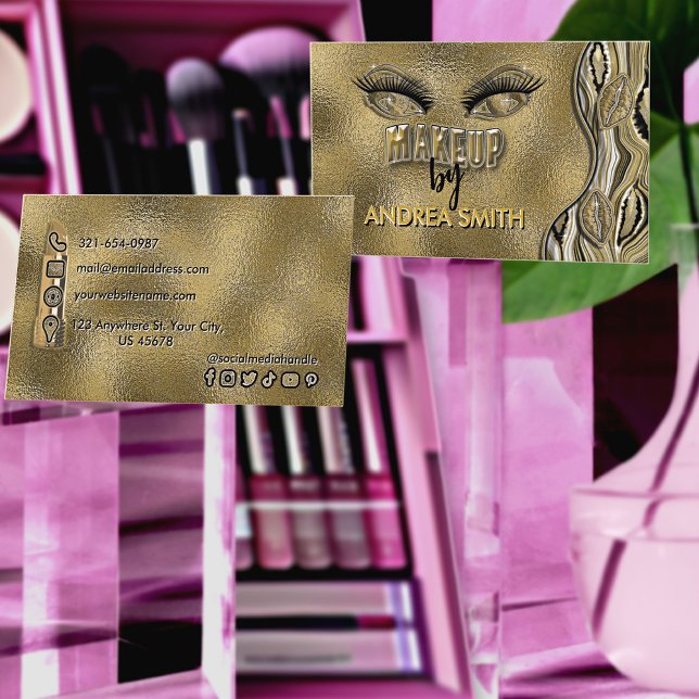 Tarjeta De Visita Moderno Oro Clásico Lanza Belleza Lipstick maquill (Subido por el creador)