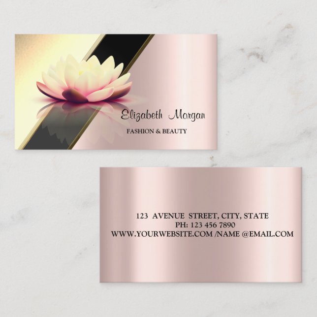 Tarjeta De Visita Moderno oro Geométrico Lotus Rosa Gold (Anverso / Reverso)