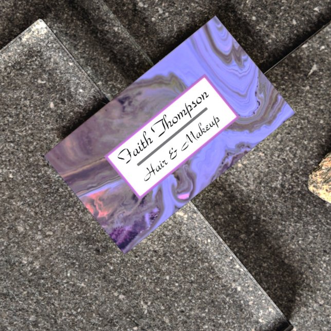 Tarjeta De Visita Moderno Oro Negro Morado Pelo de Mármol y Maquilla (Subido por el creador)