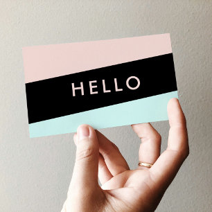 Tarjeta De Visita Moderno Pastel Mínimo Rosa & Mint "Hola"