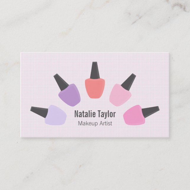 Tarjeta De Visita Moderno Pastel Nail Polaco Makeup Artists Business (Anverso)