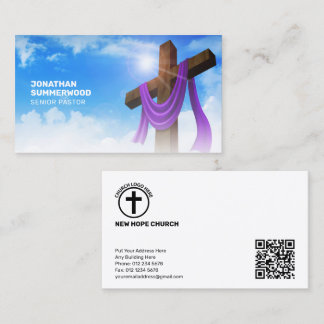 Tarjeta De Visita Moderno Pastor Cristiano Cruzado Cloudscape Código