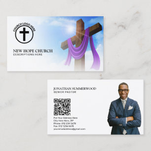 Tarjeta De Visita Moderno Pastor Cristiano Cruzado Cloudscape Código