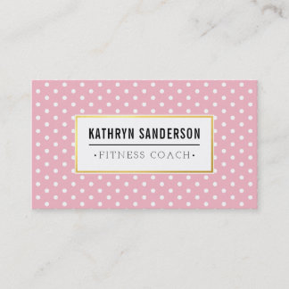 Tarjeta De Visita MODERNO PATTERN oro logo polka punto rosa blanco