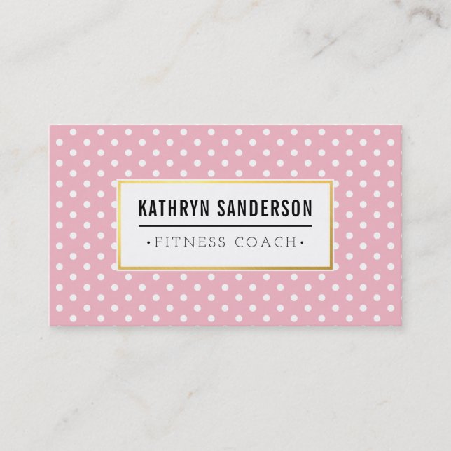 Tarjeta De Visita MODERNO PATTERN oro logo polka punto rosa blanco (Anverso)