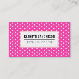 Tarjeta De Visita MODERNO PATTERN oro logo polka punto rosa blanco c