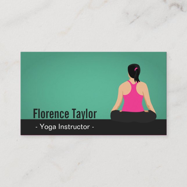 Tarjeta De Visita Moderno, pegando, instructor verde de la yoga (Anverso)