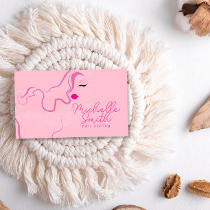 Tarjeta De Visita Moderno pelo rosa minimalista estilo pelo ondulado