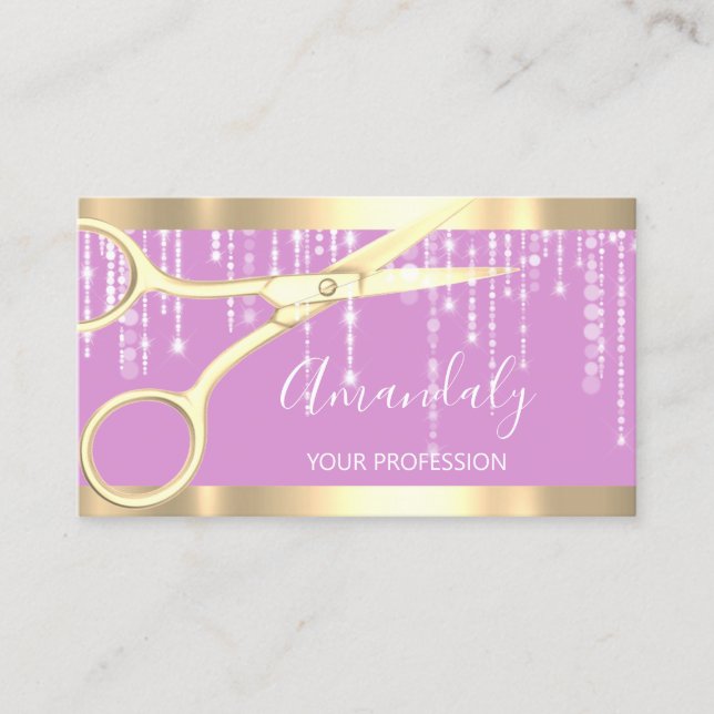 Tarjeta De Visita Moderno Peluquería de cuero de café tijeras de got (Anverso)