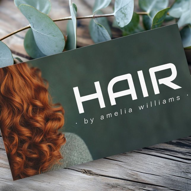 Tarjeta De Visita Moderno peluquero de pelo verde oscuro (Modern dark green hair hairdresser stylist business card)