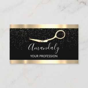 Tarjeta De Visita Moderno peluquero tijeras de confetti doradas