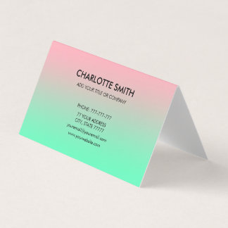 Tarjeta De Visita Moderno Personalizable de degradado rosa y verde