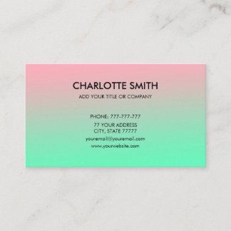 Tarjeta De Visita Moderno Personalizable de degradado rosa y verde