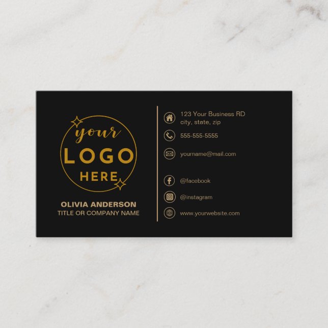 Tarjeta De Visita Moderno Personalizado con logotipo negro simple ic (Anverso)