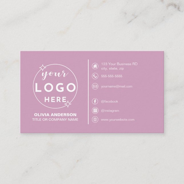 Tarjeta De Visita Moderno Personalizado con logotipo rosa simple ico (Anverso)