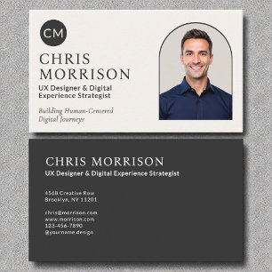 Tarjeta De Visita Moderno Photo Black Monogram Professional
