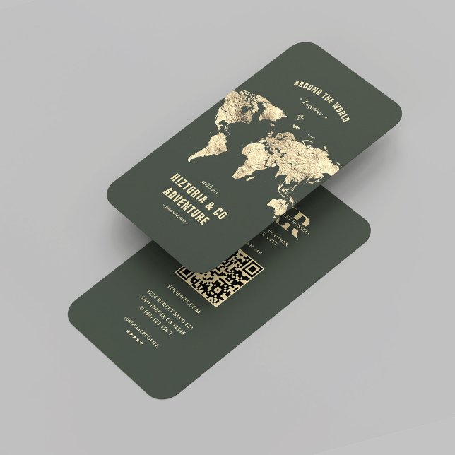 Tarjeta De Visita Moderno plan de viajes aventura Dark Green Gold (Modern Travel Planner Dark Green Gold Travel Agent Business Card
)