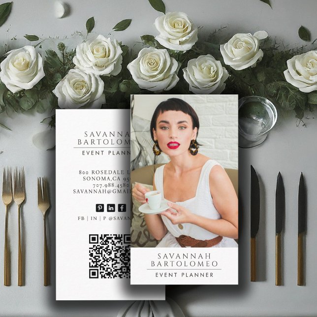 Tarjeta De Visita Moderno Planificador de Eventos Foto Código QR Med (Subido por el creador)