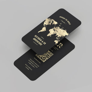Tarjeta De Visita Moderno planificador de viajes Black Gold World Ma