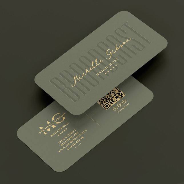 Tarjeta De Visita Moderno presentador de radio de podcast Sage Green (Modern Podcast Radio Host Broadcast Sage Green Business Card
)