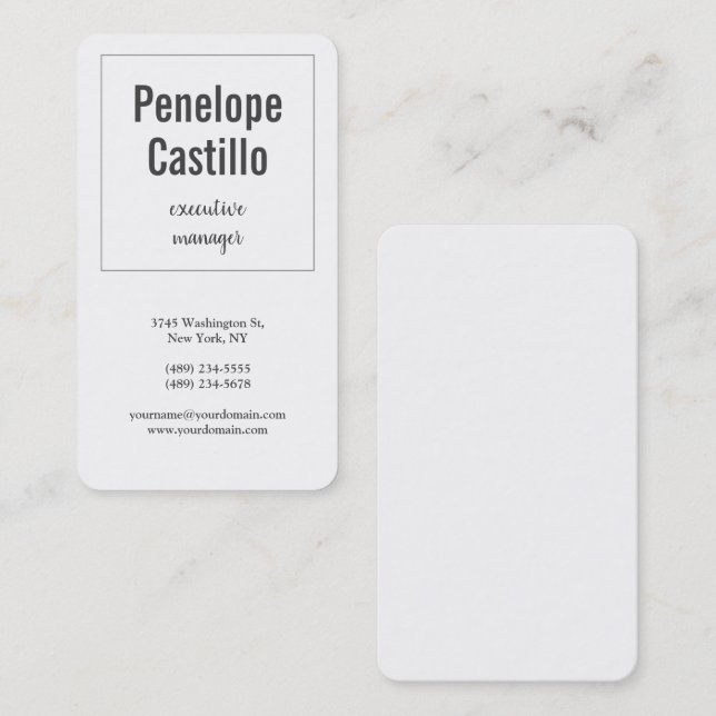 Tarjeta De Visita Moderno profesional Blanco sencillo (Anverso / Reverso)